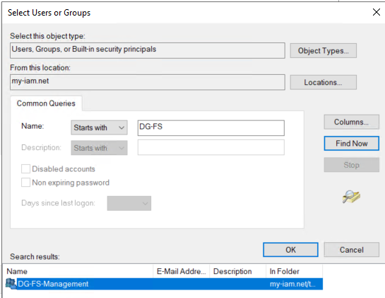 Attach file server permissions to group